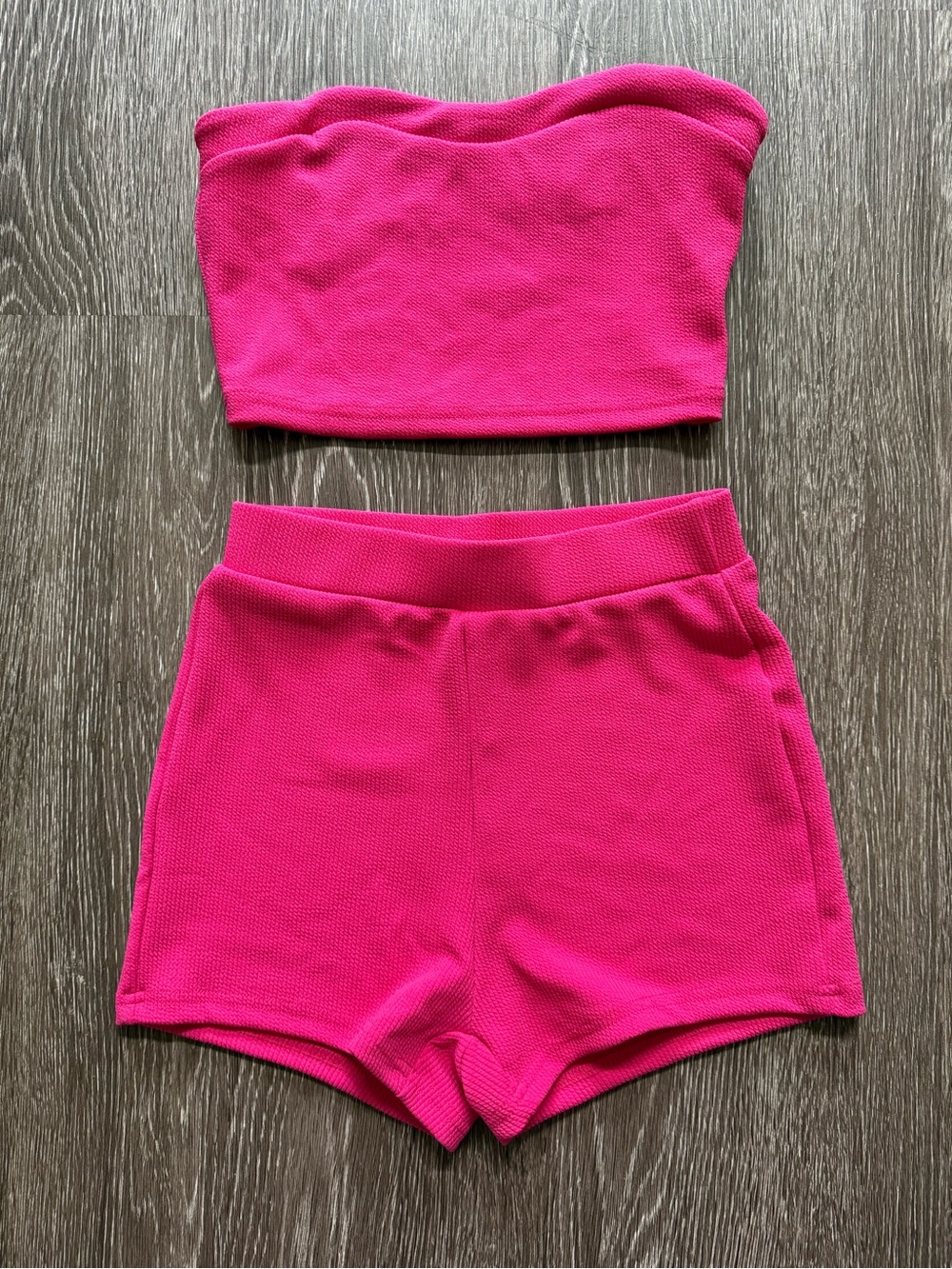 Hot Pink Two-Piece Strapless Crop Top & High-Waist Shorts Set (NWOT - XS)